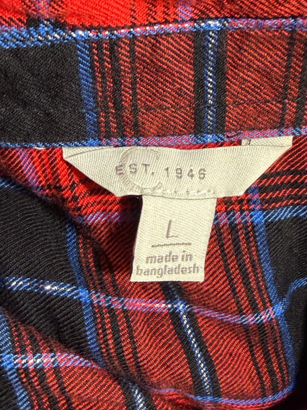 EST. 1946 Red Plaid Ruffle Sleeve Button Down Blouse Fall Chic Size L - Picture 11 of 13